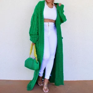 Cardigan Long pour femme, veste tricotée, vert, Crochet, ample, manches longues, pull chaud, décontracté, automne hiver Cardigan Long pour femme, veste tricotée, vert, Crochet, ample, manches longues, pull chaud, décontracté, automne hiver