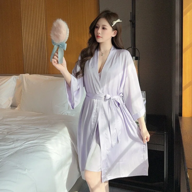 robe set lady short kimono sleepwear sexy spaghetti strap satin nightgown set 2pcs temptation lingerie summer kimono robe set lady short kimono sleepwear sexy spaghetti strap satin nightgown set 2pcs temptation lingerie summer kimono