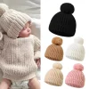 chapeau en coton élastique au crochet avec pompons tricoté hiver chaud bébé chapeau belle couleur unie bonnets nouveau né casquettes chapeaux nouveau
