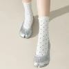 chaussettes tubulaires confortables à deux orteils, en coton, à volants, à bout séparé, fines et respirantes, mi mollet, pour femmes, 2 paires