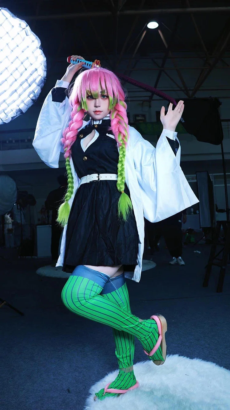 costume de cosplay anime kanroji mitsuri kimetsu no yaiba, ensemble complet de tueur de démons, perruque pour enfants et adultes, costume kimono, uniforme de fête pour femmes costume de cosplay anime kanroji mitsuri kimetsu no yaiba, ensemble complet de tueur de démons, perruque pour enfants et adultes, costume kimono, uniforme de fête pour femmes