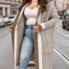 cardigan long à capuche pour femmes, automne hiver 2023, rayures verticales, design avec poches, vêtements d'extérieur à la mode