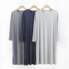 peignoir mi long à manches longues et col rond pour hommes, robe décontractée, vêtements de nuit en modal doux, monochromatique, mince, vêtements de nuit d'été, nouveau, 2025