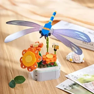 MOC – blocs de construction en pot, insectes, fleur, papillon, libellule, Bouquet succulent, modèle de briques, décoration créative, jouets DIY, cadeaux