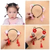 perruque hanfu de style chinois traditionnel, bandeau rouge à pampilles à fleurs anciennes, mignon, perle, couvre chef du nouvel an pour enfants