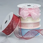 Ruban de maille argenté brillant pour baby shower, points argentés, gaze d&rsquo;organza, bricolage, 4cm de large