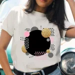 Motif géométrique femmes mode imprimé décontracté imprimé à manches courtes T-shirt haut femmes vêtements vêtements esthétiques Motif géométrique femmes mode imprimé décontracté imprimé à manches courtes T-shirt haut femmes vêtements vêtements esthétiques