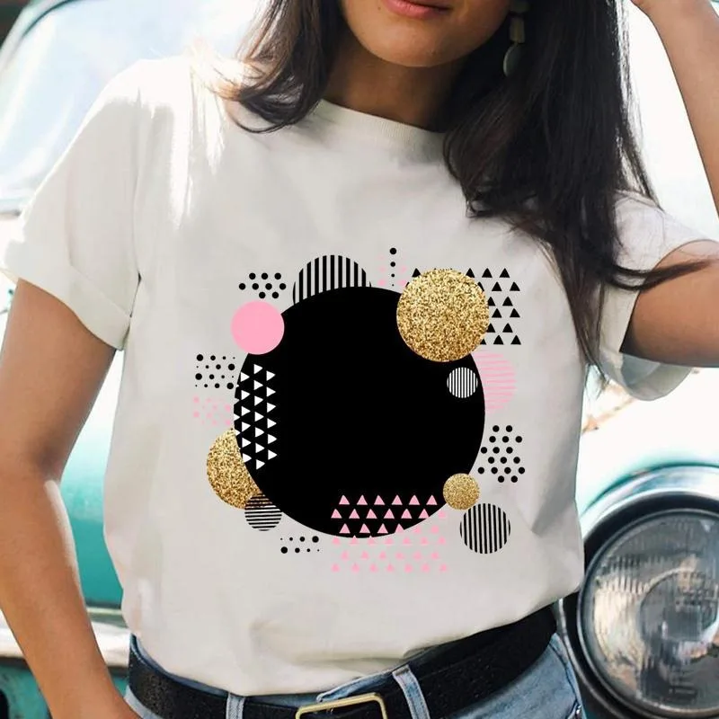 Motif géométrique femmes mode imprimé décontracté imprimé à manches courtes T-shirt haut femmes vêtements vêtements esthétiques Motif géométrique femmes mode imprimé décontracté imprimé à manches courtes T-shirt haut femmes vêtements vêtements esthétiques