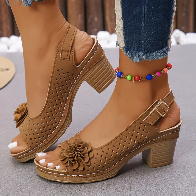 sandales d'été classiques rétro à enfiler pour femmes, confortables, talons hauts, respirantes, antidérapantes, légères, 2025 sandales d'été classiques rétro à enfiler pour femmes, confortables, talons hauts, respirantes, antidérapantes, légères, 2025