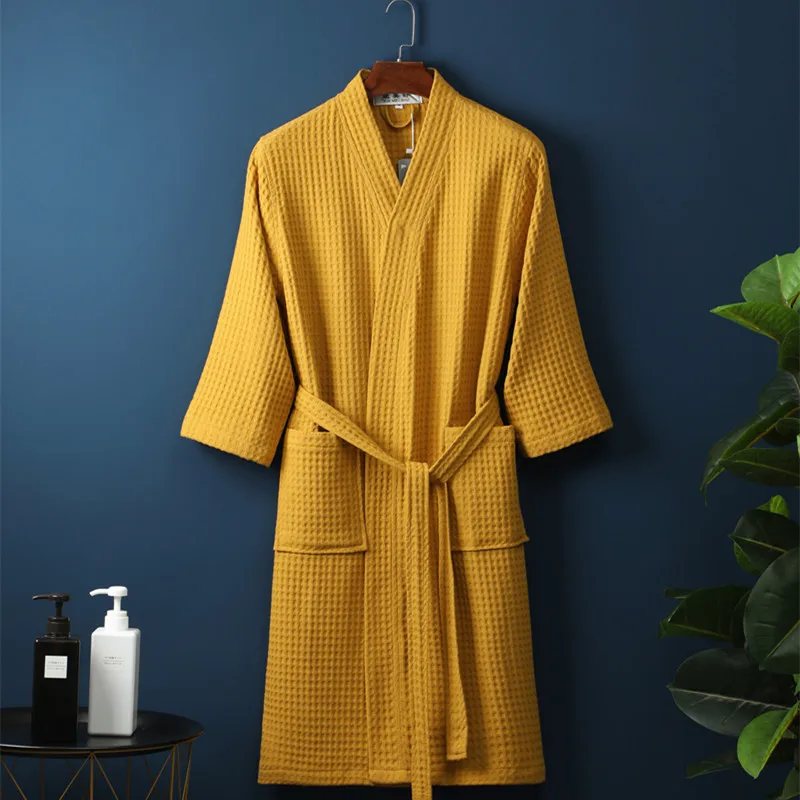 Été mince 100% coton gaufré robes femmes long kimono hôtel simple peignoirs couleur pure spa robes grande taille 00223 Été mince 100% coton gaufré robes femmes long kimono hôtel simple peignoirs couleur pure spa robes grande taille 00223