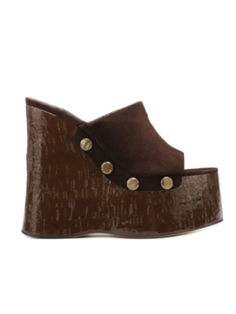 sandales d'été à talons compensés pour femmes, semelles épaisses, avec rivets en grain de bois, plateforme imperméable, talons hauts épais et sandales sandales d'été à talons compensés pour femmes, semelles épaisses, avec rivets en grain de bois, plateforme imperméable, talons hauts épais et sandales