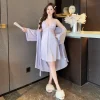 robe set lady short kimono sleepwear sexy spaghetti strap satin nightgown set 2pcs temptation lingerie summer kimono