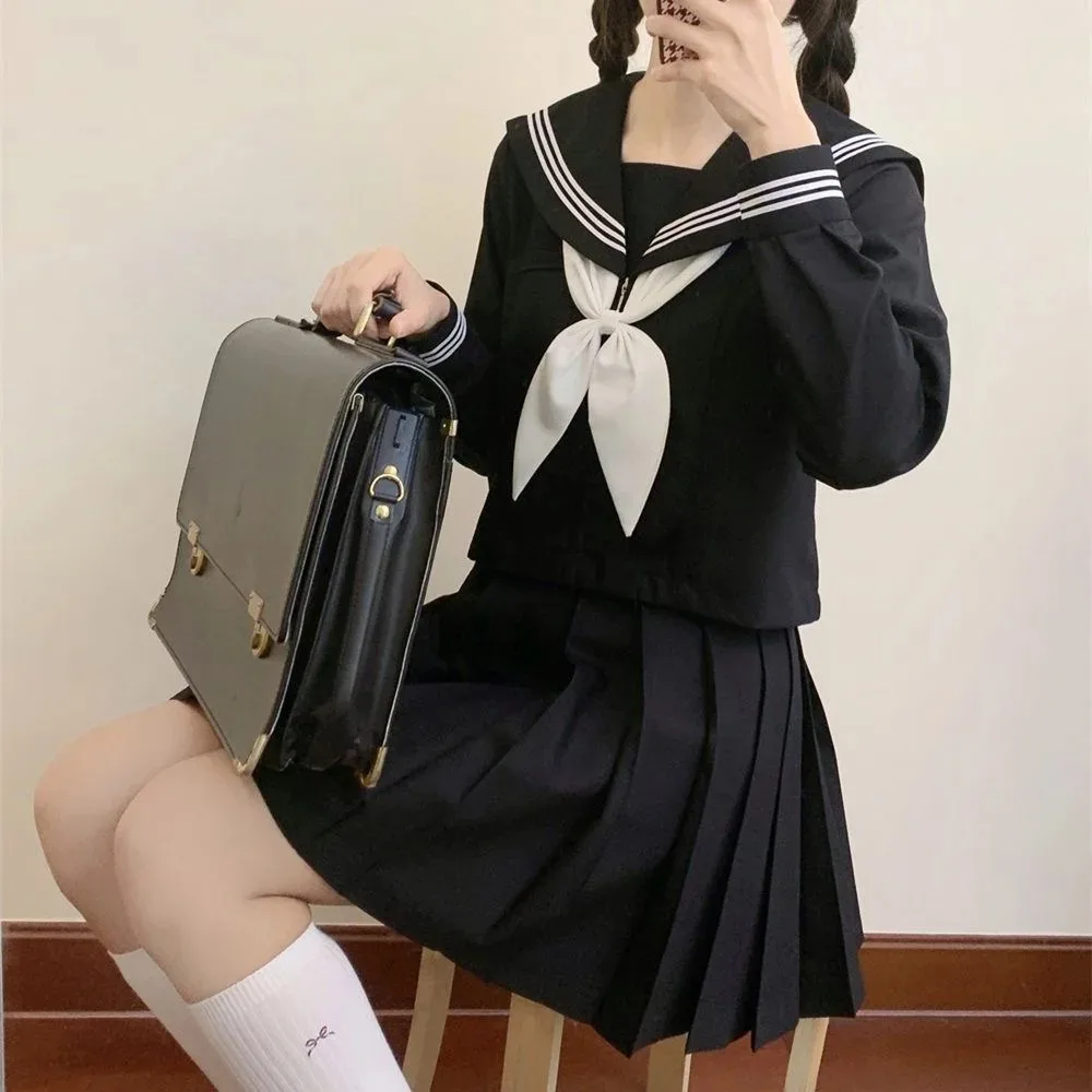 uniformes scolaires japonais style étudiant filles bleu marine, costume femmes sexy noir jk, longue robe trempée marin chemisier jupe plissée uniformes scolaires japonais style étudiant filles bleu marine, costume femmes sexy noir jk, longue robe trempée marin chemisier jupe plissée
