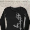 vintage goth emo fille harajuku manches longues t shirt femmes streetwear haut moulant été haute rue fille hauts courts 90s rue
