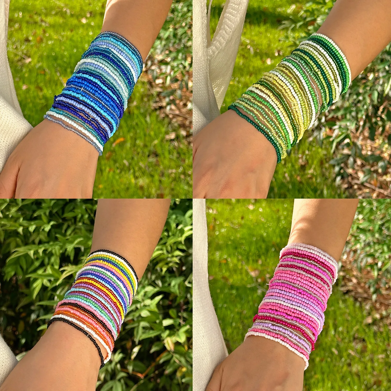 ensemble de bracelets bohème en perles de riz colorées pour femmes, extensible, réglable, chaîne enroulée empilée, bijoux à main, cadeau de plage d'été ensemble de bracelets bohème en perles de riz colorées pour femmes, extensible, réglable, chaîne enroulée empilée, bijoux à main, cadeau de plage d'été