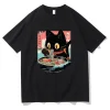Été Kawaii chat mangeant des nouilles Ramen Anime t-shirt hommes/femmes vêtements Harajuku vêtements unisexe hauts t-shirts graphiques t-shirts été