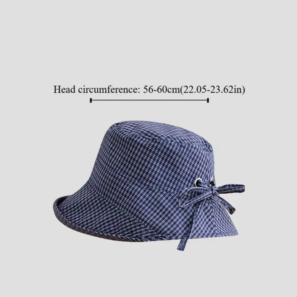 casquette seau à carreaux d'été japonaise, chapeau de soleil à carreaux bouclés à séchage rapide, casquette de pêcheur pliable avec nœud pour femmes casquette seau à carreaux d'été japonaise, chapeau de soleil à carreaux bouclés à séchage rapide, casquette de pêcheur pliable avec nœud pour femmes