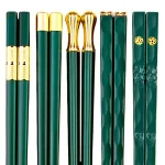 Ensemble de baguettes alimentaires coréennes, bâtonnets à sushi, baguettes non aldes, baguettes de service pour hôtel et restaurant, vert et or, 5 paires