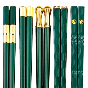 Ensemble de baguettes alimentaires coréennes, bâtonnets à sushi, baguettes non aldes, baguettes de service pour hôtel et restaurant, vert et or, 5 paires