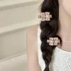 barrette coréenne élégante avec nœud en perles et strass, pince à cheveux de luxe avec frange latérale pour femmes, accessoires pour cheveux chics