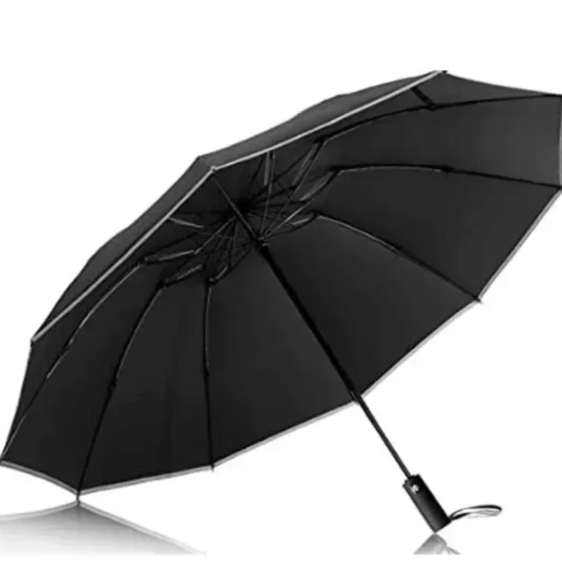 parapluie pliant inversé entièrement automatique pour hommes et femmes, avec bande réfléchissante coupe vent, uv parapluie pliant inversé entièrement automatique pour hommes et femmes, avec bande réfléchissante coupe vent, uv