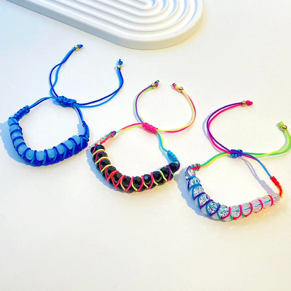 bracelet rétro en corde tissée à la main pour femmes, couleur bohème géométrique, perles double couche, design de charme, accessoire de bijoux de plage et d'été bracelet rétro en corde tissée à la main pour femmes, couleur bohème géométrique, perles double couche, design de charme, accessoire de bijoux de plage et d'été