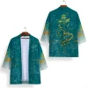 kimono unisexe noir et blanc, cosplay samouraï, hauts tendance, cardigan décontracté, costume yukata, streetwear japonais, vêtements traditionnels