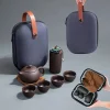 1 ensemble ensemble à thé de voyage portable kung fu service à thé théière en céramique boîte à thé tasse à thé en plein air tasse rapide boîte à thé sac en cuir
