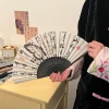 Éventail pliant chinois japonais en soie, tige colorée en bambou, éventail de danse classique, pompon élégant pour femme, décoration de la maison