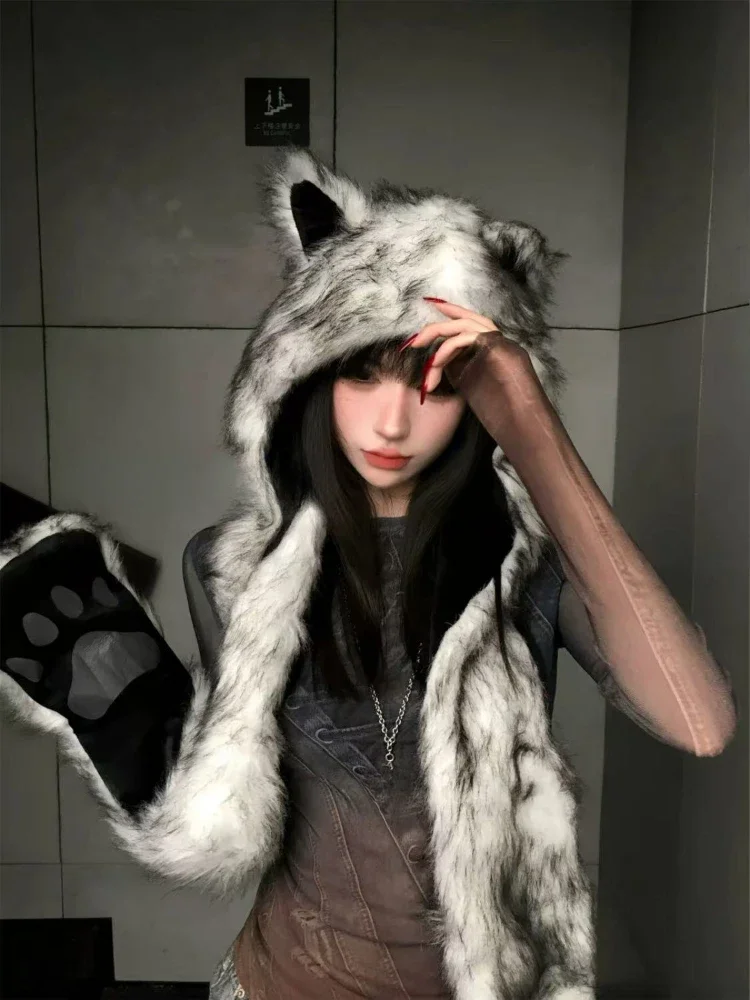 chapeau écharpe en fourrure japonais kawaii pour femme, garde au chaud, mode esthétique y2k, casquette vintage, oreilles d'ours, streetwear grunge, hiver chapeau écharpe en fourrure japonais kawaii pour femme, garde au chaud, mode esthétique y2k, casquette vintage, oreilles d'ours, streetwear grunge, hiver