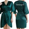 vert foncé satin équipe mariée robe de demoiselle d'honneur à volants mariage peignoir robe femmes dressing vêtements de nuit mère demoiselle d'honneur kimono