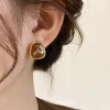 boucles d'oreilles vintage en résine carrée couleur café pour femmes et filles, boucles d'oreilles géométriques irrégulières en métal, bijoux tendance 2025
