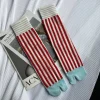 chaussettes de sport rayées en coton peigné coloré pour femmes, chaussettes tabi fendues, tube moyen japonais, mode rétro, harajuku