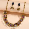 ensemble de bijoux antiques à la mode, collier et boucles d'oreilles en alliage de style ethnique, goutte d'huile, chaîne de clavicule de luxe haut de gamme, cadeaux