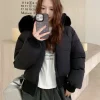 style coréen vers le bas coton manteau épaissir court femmes hiver 2025 veste décontracté chaud fourrure à capuche recadrée parkas chic streetwear ﻿