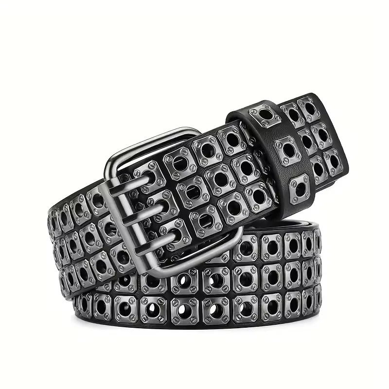 ceinture pour femmes, perles carrées à la mode, clous en saule, trois yeux d'échappement, punk street cool, ceintures personnalisées pour hommes et femmes ceinture pour femmes, perles carrées à la mode, clous en saule, trois yeux d'échappement, punk street cool, ceintures personnalisées pour hommes et femmes