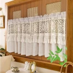 Rideau court en dentelle géométrique creuse, café léger Simple japonais avec pompon Beige, pour salon, chambre à coucher, baie vitrée