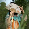 Éventail pliant de style chinois, squelette en bambou, artisanat traditionnel, style ancien, élégant avec pompon, éventail de danse hanfu
