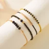 ensemble de bracelets en pierre de verre noir fait à la main pour femmes, bohème multicouche empilé, chaîne à maillons en perles de riz, bijoux à la mode