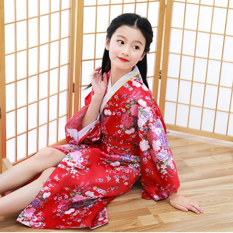 robe yukata florale de style japonais traditionnel pour enfants, costume de samouraï vintage obi pour halloween, tenue haori robe yukata florale de style japonais traditionnel pour enfants, costume de samouraï vintage obi pour halloween, tenue haori