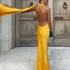robe longue dos nu avec ruban de satin pour femme, robes sexy pour femme, robe de soirée élégante pour femme, hors batterie, été, nouveau, 2024