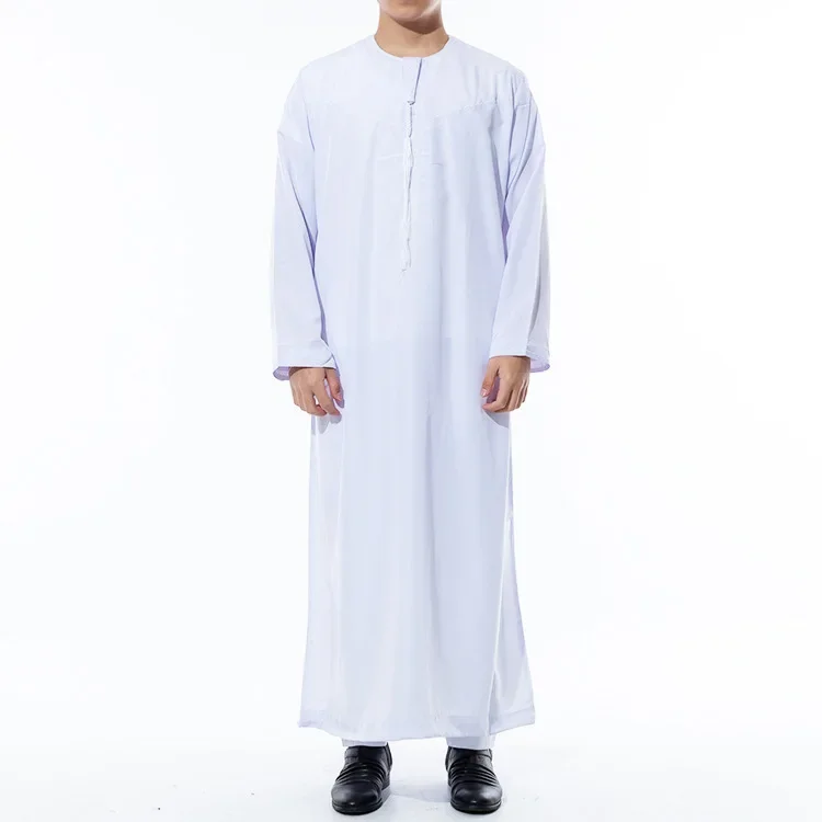 Robe Abaya musulmane décontractée pour hommes, col rond du Moyen-Orient, écharpe de sauna blanche, bande de sauna, vêtements islamiques, nouveau, 2024 Robe Abaya musulmane décontractée pour hommes, col rond du Moyen-Orient, écharpe de sauna blanche, bande de sauna, vêtements islamiques, nouveau, 2024