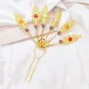 couvre chef de style ancien vintage, coiffure thaïlandaise, couvre chef hanfu ancien, bâtons de cheveux en métal fleur, cristal doré, épingle à cheveux en forme de u pour femmes