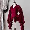 chemisiers à col en v vintage pour femmes, chemises ajustées, manches évasées, volants noirs, harajuku, lolita, y2k, automne, nouveau, 2025