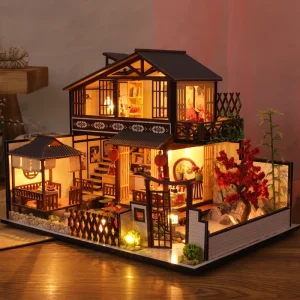 Kit de modèle Miniature en bois, bricolage, maison japonaise, maisons de poupée assemblées avec meubles, décoration de maison, cadeaux d’anniversaire pour amis Kit de modèle Miniature en bois, bricolage, maison japonaise, maisons de poupée assemblées avec meubles, décoration de maison, cadeaux d’anniversaire pour amis