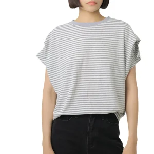 T-shirt rayé japonais en coton pour femmes, ample, manches chauve-souris, haut tricoté pour femmes T-shirt rayé japonais en coton pour femmes, ample, manches chauve-souris, haut tricoté pour femmes