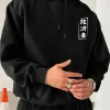 sweat à capuche graphique samouraï pour hommes – imprimé épéiste d'inspiration japonaise avec fleurs de cerisier et soleil rouge