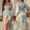 peignoir kimono imprimé cerise pour femme, longue, vêtements de nuit, ample, en satin, lingerie, vêtements de maison, printemps et été
