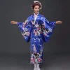 kimono japonais paon noir pour femmes, en satin de polyester, robe de soirée yukata, kimono haori avec obi, taille unique