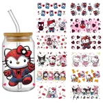 Sanurgente Hello Kitty Kuromi Disney Design UV DTF Sticker, 16oz Cup Glass Round Transfer Sticker, Label DIY Logo Auto-adhésif